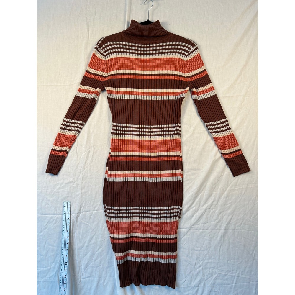 Fashion Nova Brown Orange Striped Ribbed Turtleneck Bodycon Midi Dress 1X #2260 - Picture 9 of 11